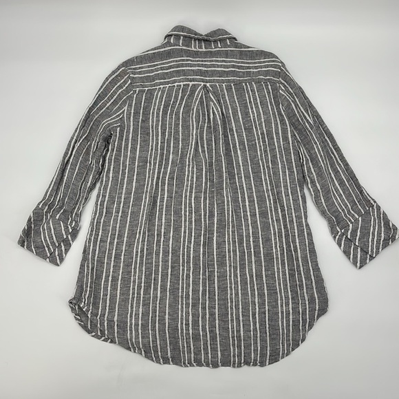 Boho Chic Linen Gray Striped Button-down‎ 3/4 sleeve Shirt size Small - Picture 2 of 6